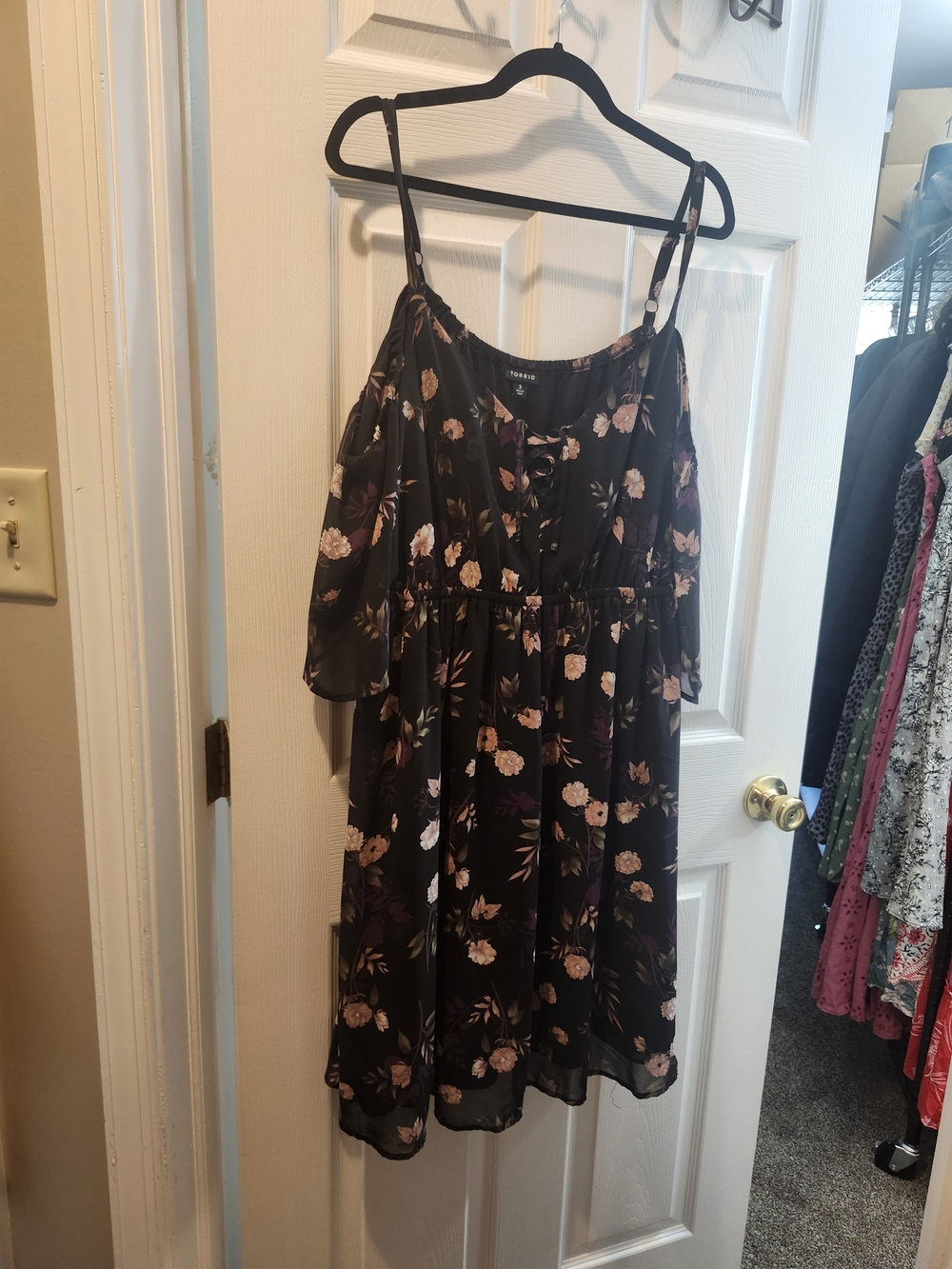 Torrid Black Floral Midi Dress with Pink and Cream Blossoms, Torrid 3 = 3X